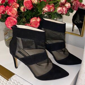 Zara Black Net Mesh clear lace Cage Pointy pointed Heel Ankle booties